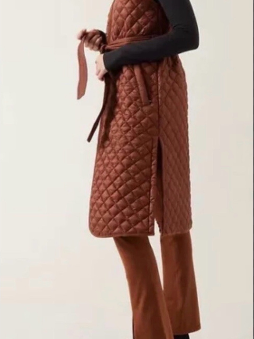 Athleta Quilted Rust-Brown Midi Skirt with Side Slit